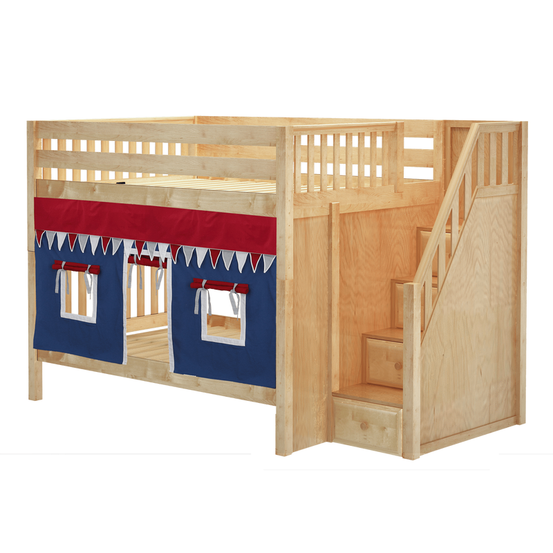 Maxtrix Full Medium Bunk Bed with Stairs + Curtain