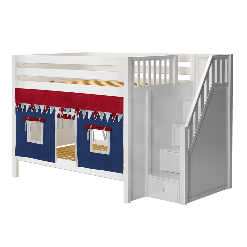 Maxtrix Full Medium Bunk Bed with Stairs + Curtain