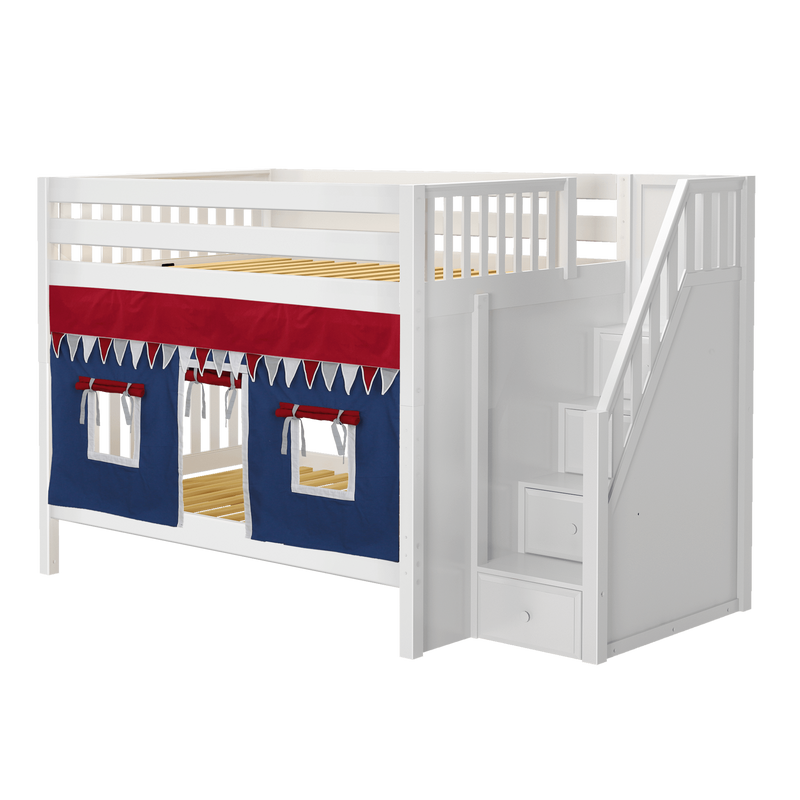 Maxtrix Full Medium Bunk Bed with Stairs + Curtain