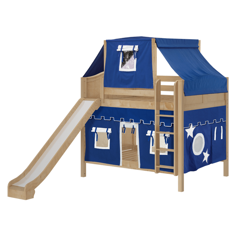 Maxtrix Full Medium Bunk Bed with Straight Ladder, Curtain, Top Tent + Slide