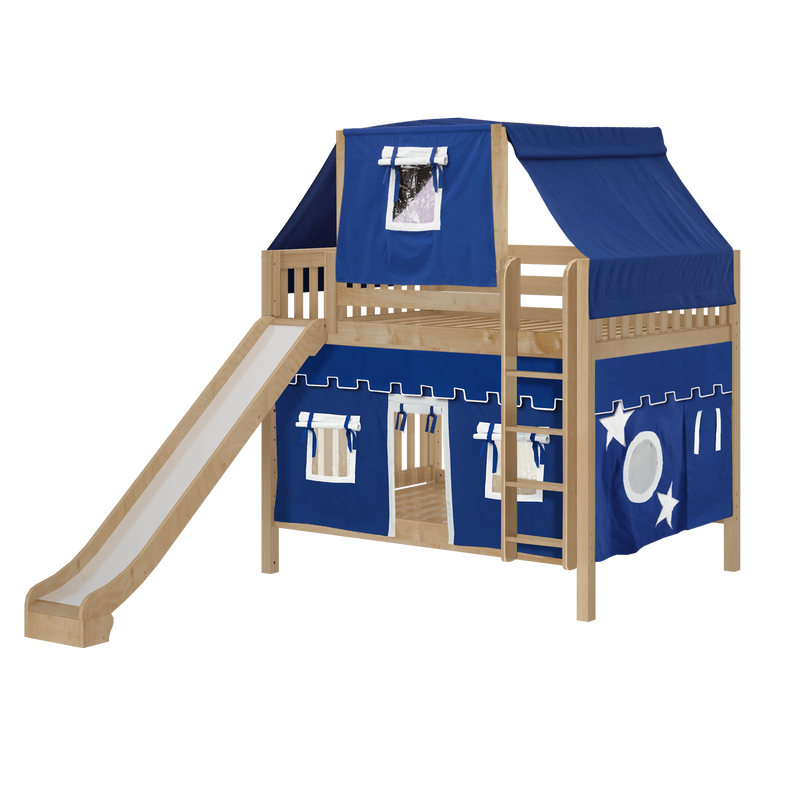 Maxtrix Full Medium Bunk Bed with Straight Ladder, Curtain, Top Tent + Slide