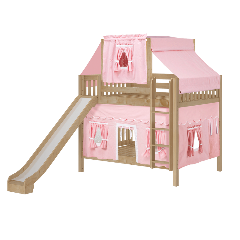 Maxtrix Full Medium Bunk Bed with Straight Ladder, Curtain, Top Tent + Slide