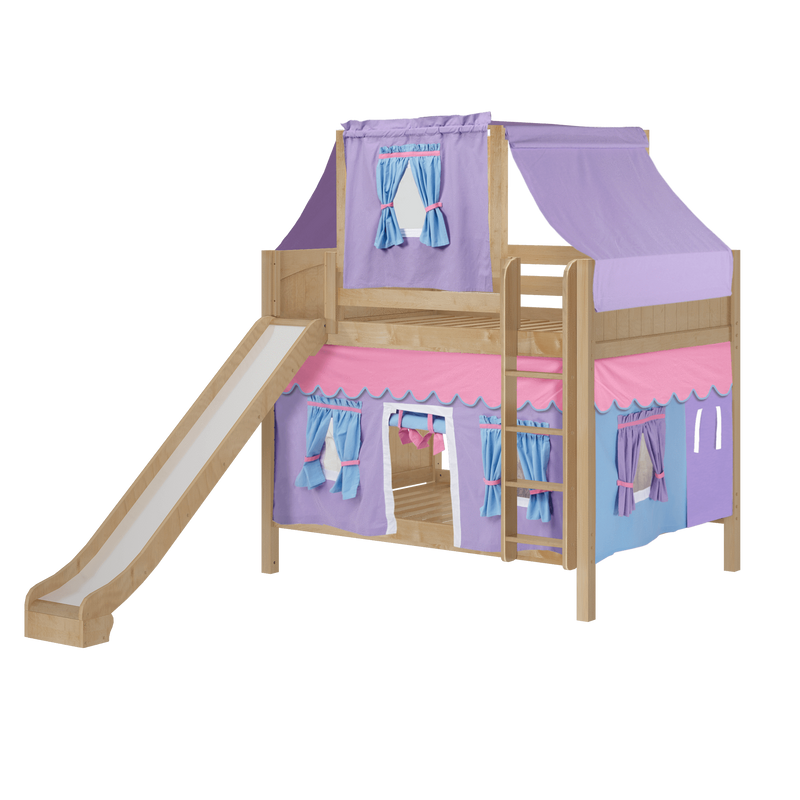 Maxtrix Full Medium Bunk Bed with Straight Ladder, Curtain, Top Tent + Slide