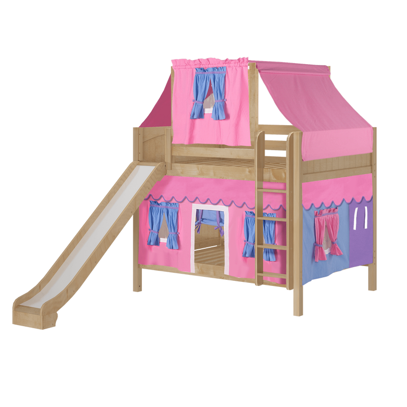 Maxtrix Full Medium Bunk Bed with Straight Ladder, Curtain, Top Tent + Slide