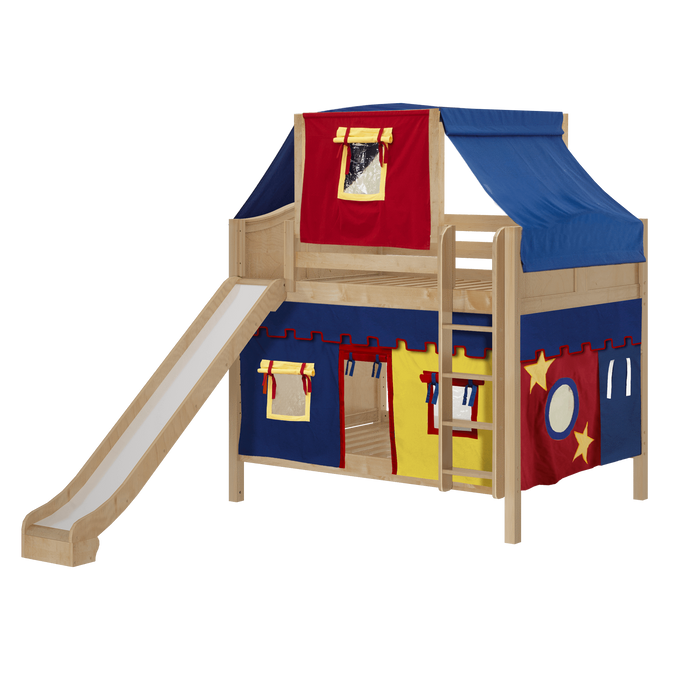 Maxtrix Full Medium Bunk Bed with Straight Ladder, Curtain, Top Tent + Slide