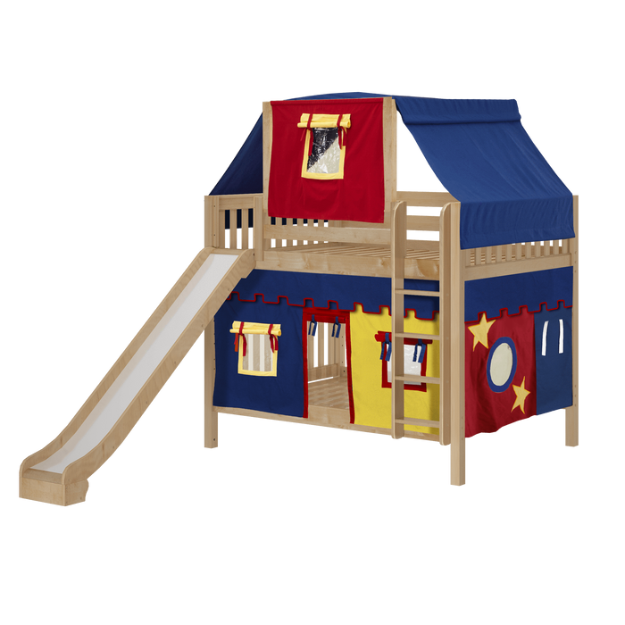 Maxtrix Full Medium Bunk Bed with Straight Ladder, Curtain, Top Tent + Slide