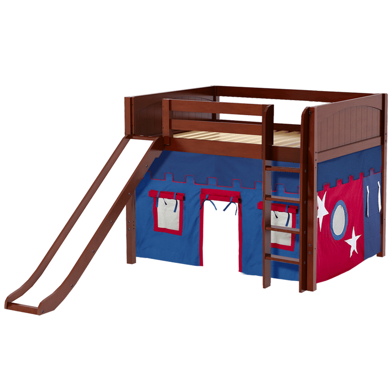 Maxtrix Full Mid Loft Bed with Straight Ladder, Curtain + Slide