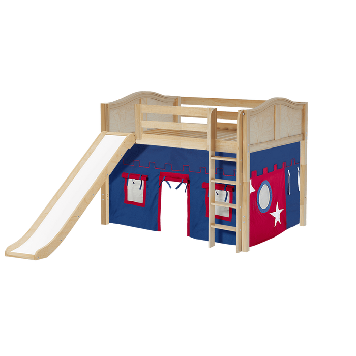 Maxtrix Full Mid Loft Bed with Straight Ladder, Curtain + Slide
