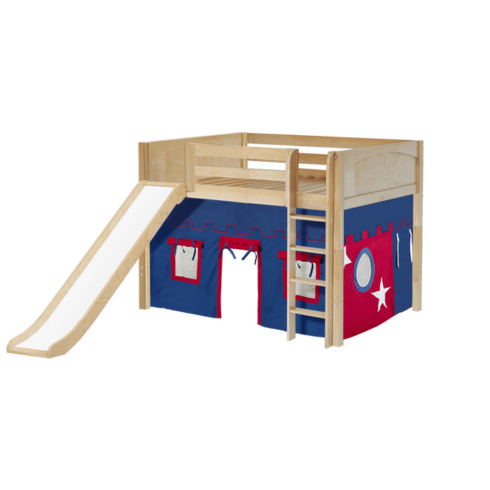 Maxtrix Full Mid Loft Bed with Straight Ladder, Curtain + Slide