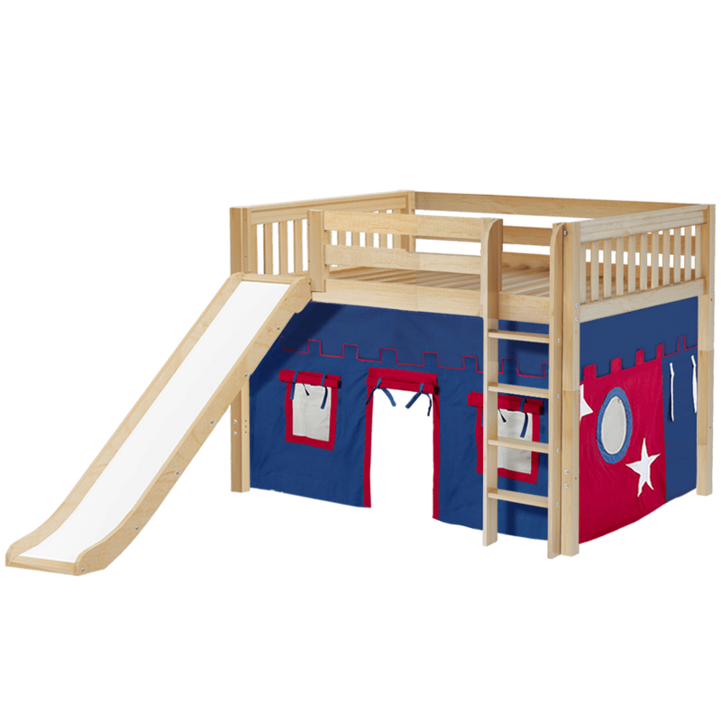 Maxtrix Full Mid Loft Bed with Straight Ladder, Curtain + Slide