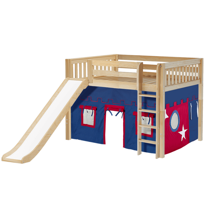 Maxtrix Full Mid Loft Bed with Straight Ladder, Curtain + Slide