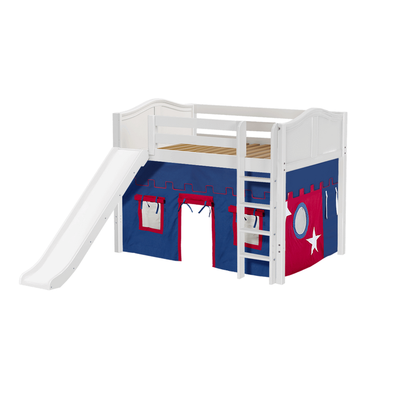 Maxtrix Full Mid Loft Bed with Straight Ladder, Curtain + Slide