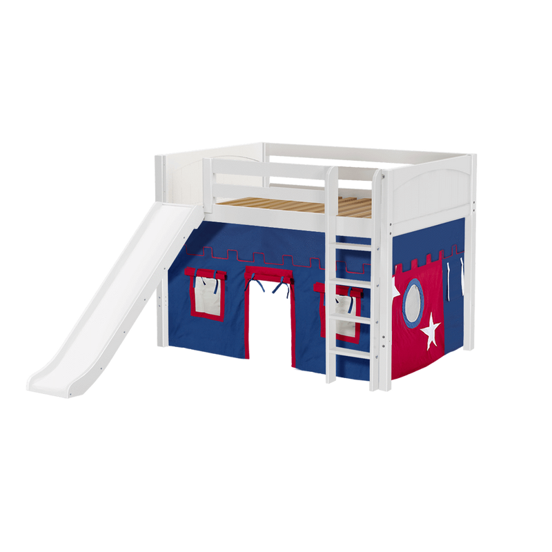 Maxtrix Full Mid Loft Bed with Straight Ladder, Curtain + Slide