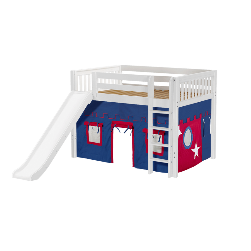 Maxtrix Full Mid Loft Bed with Straight Ladder, Curtain + Slide