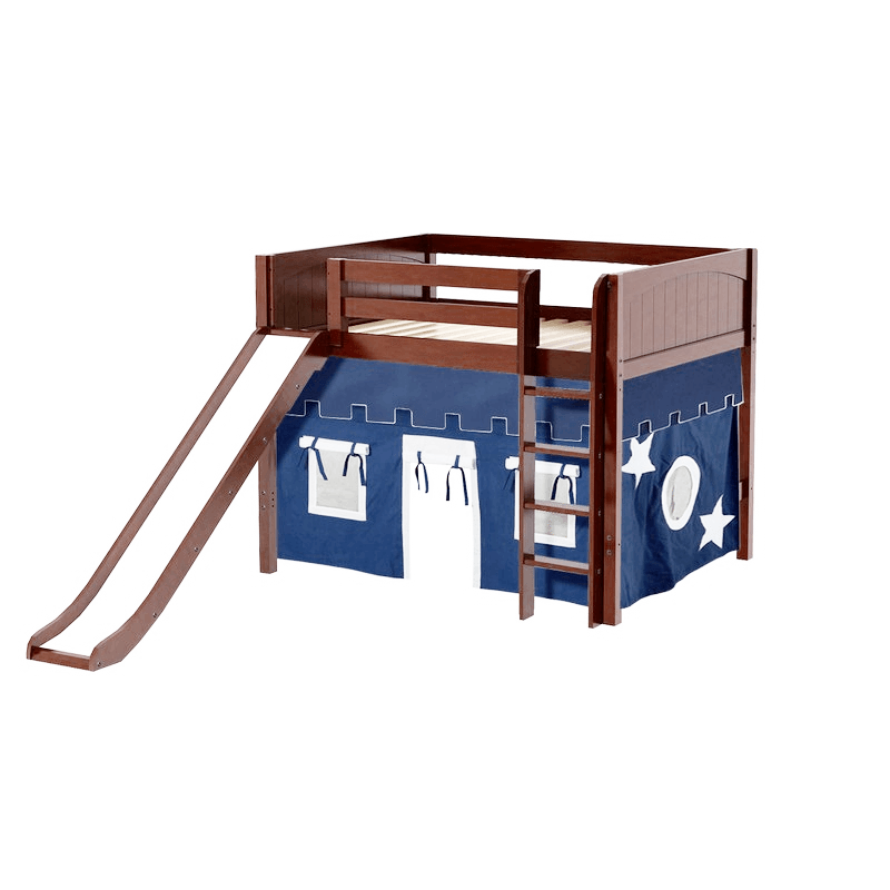 Maxtrix Full Mid Loft Bed with Straight Ladder, Curtain + Slide