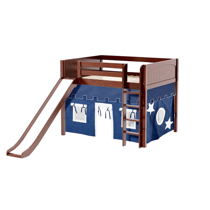 Maxtrix Full Mid Loft Bed with Straight Ladder, Curtain + Slide