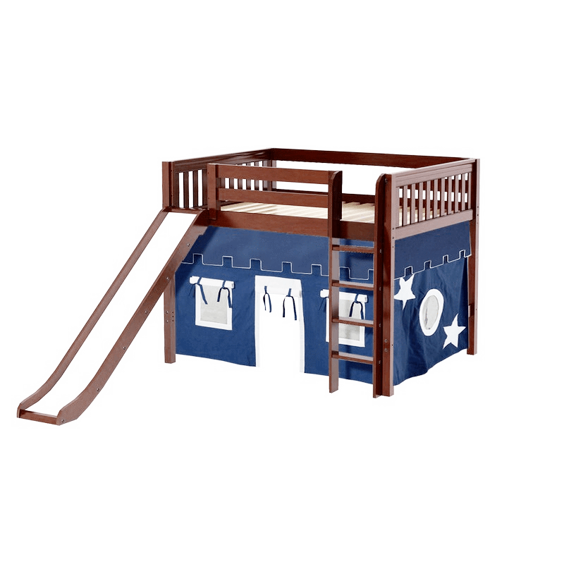 Maxtrix Full Mid Loft Bed with Straight Ladder, Curtain + Slide