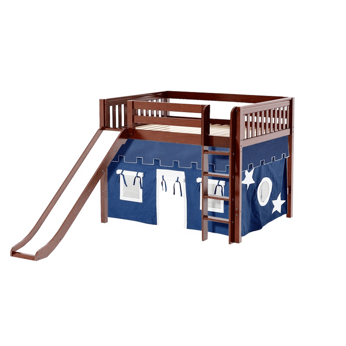 Maxtrix Full Mid Loft Bed with Straight Ladder, Curtain + Slide