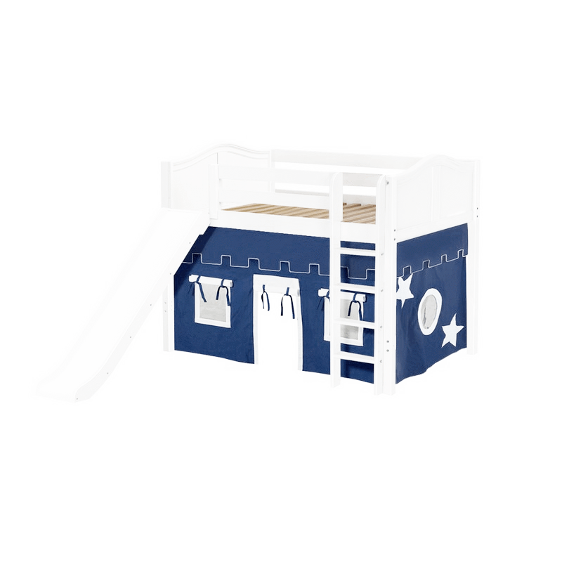 Maxtrix Full Mid Loft Bed with Straight Ladder, Curtain + Slide