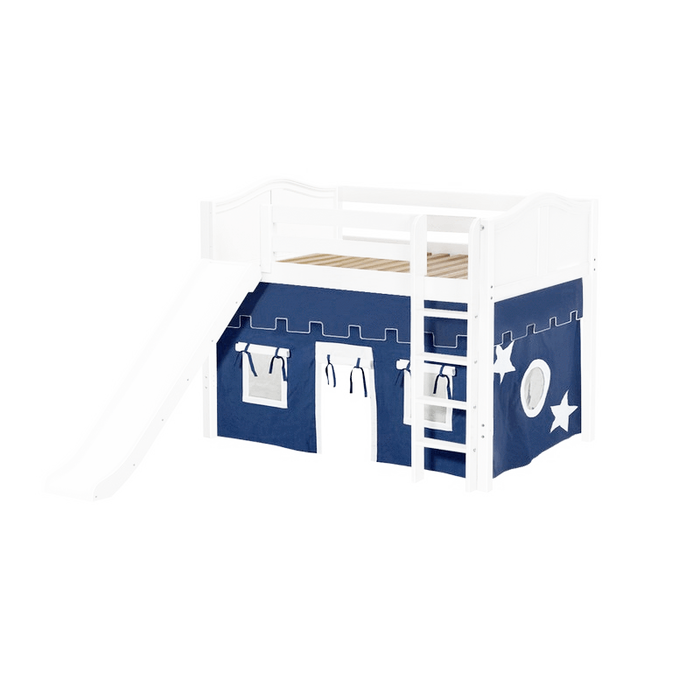 Maxtrix Full Mid Loft Bed with Straight Ladder, Curtain + Slide
