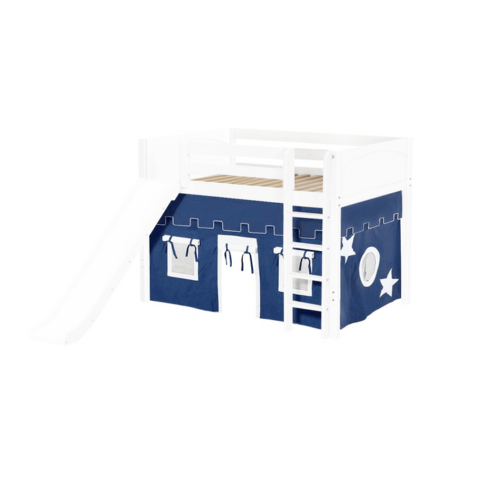 Maxtrix Full Mid Loft Bed with Straight Ladder, Curtain + Slide