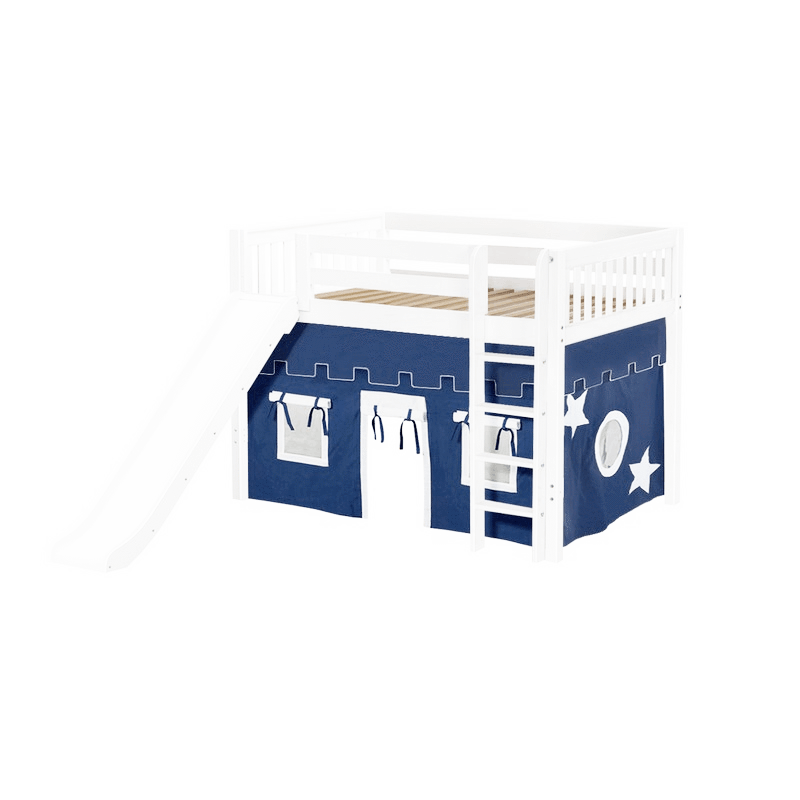 Maxtrix Full Mid Loft Bed with Straight Ladder, Curtain + Slide