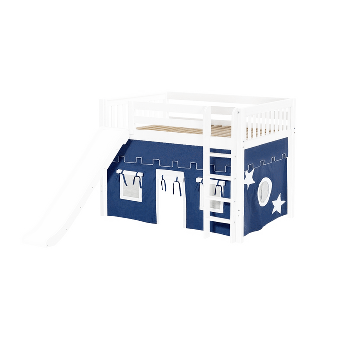 Maxtrix Full Mid Loft Bed with Straight Ladder, Curtain + Slide