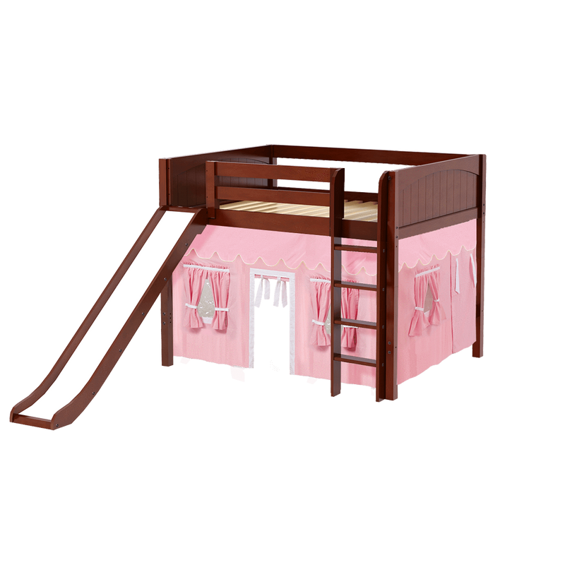 Maxtrix Full Mid Loft Bed with Straight Ladder, Curtain + Slide