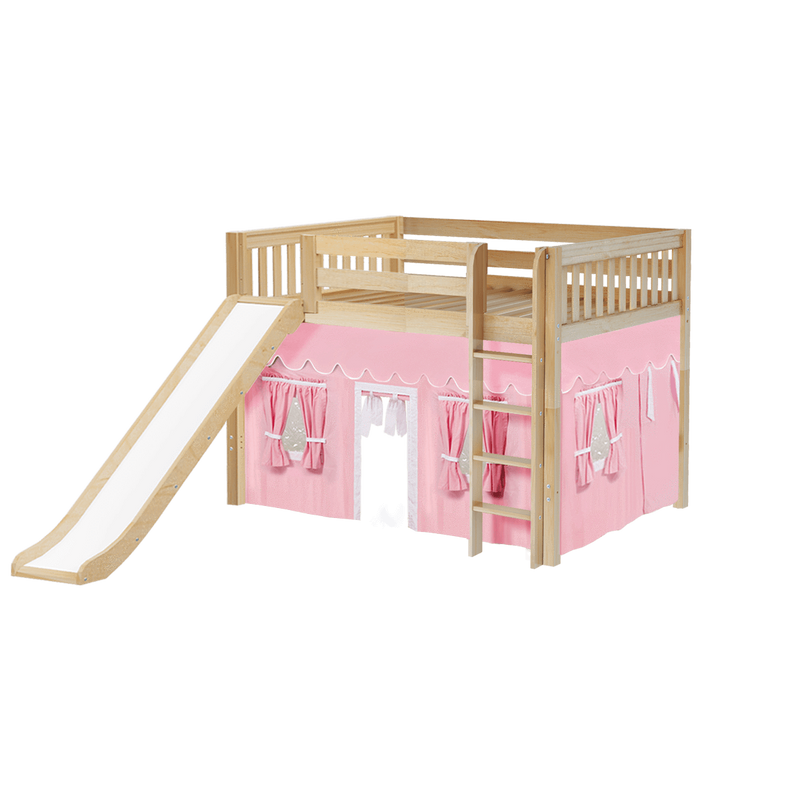 Maxtrix Full Mid Loft Bed with Straight Ladder, Curtain + Slide