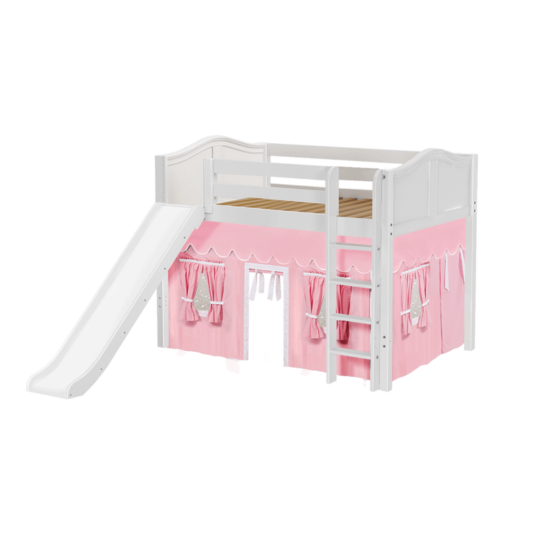 Maxtrix Full Mid Loft Bed with Straight Ladder, Curtain + Slide