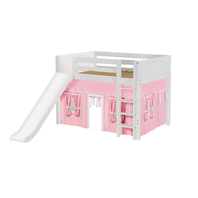 Maxtrix Full Mid Loft Bed with Straight Ladder, Curtain + Slide