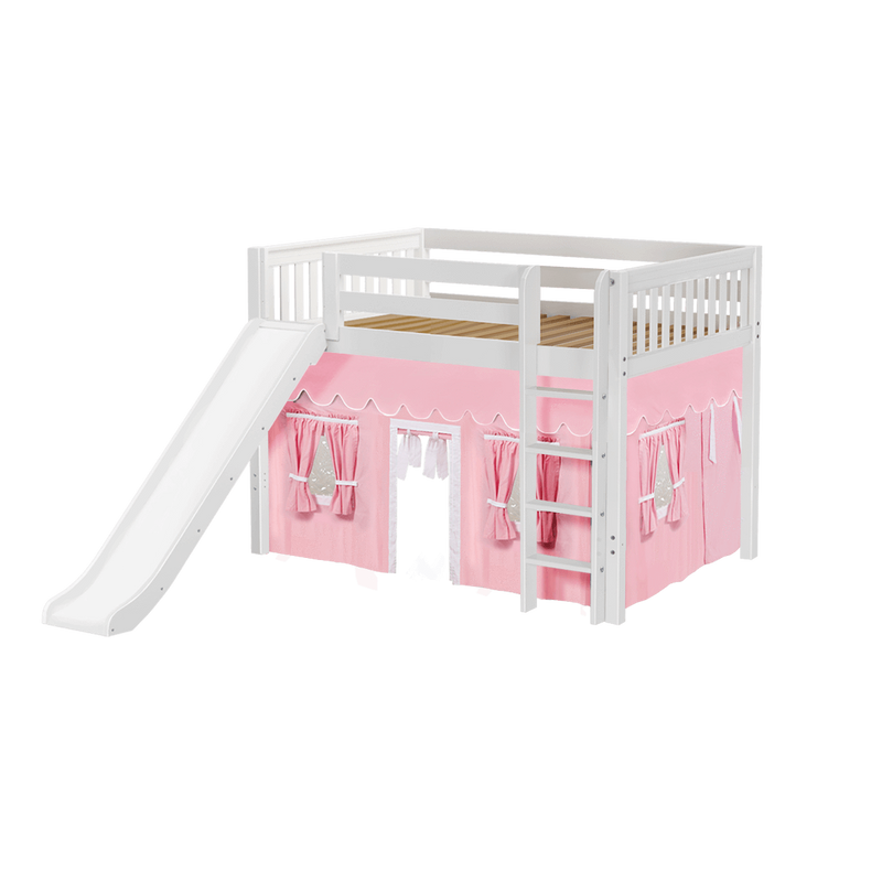 Maxtrix Full Mid Loft Bed with Straight Ladder, Curtain + Slide