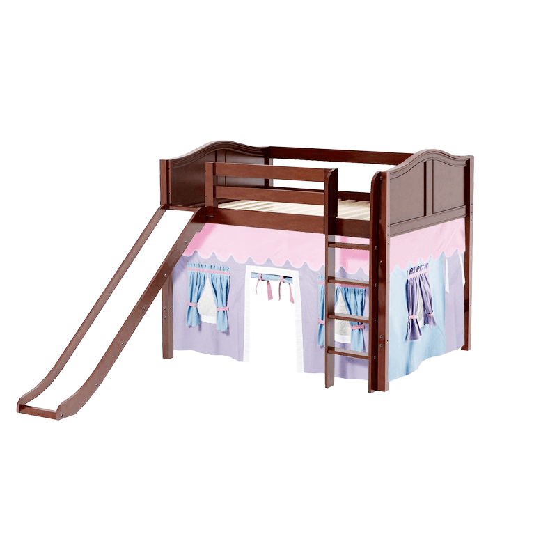 Maxtrix Full Mid Loft Bed with Straight Ladder, Curtain + Slide