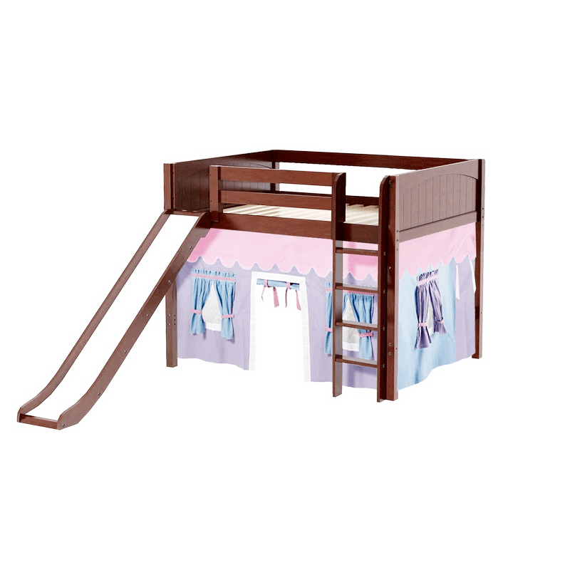 Maxtrix Full Mid Loft Bed with Straight Ladder, Curtain + Slide