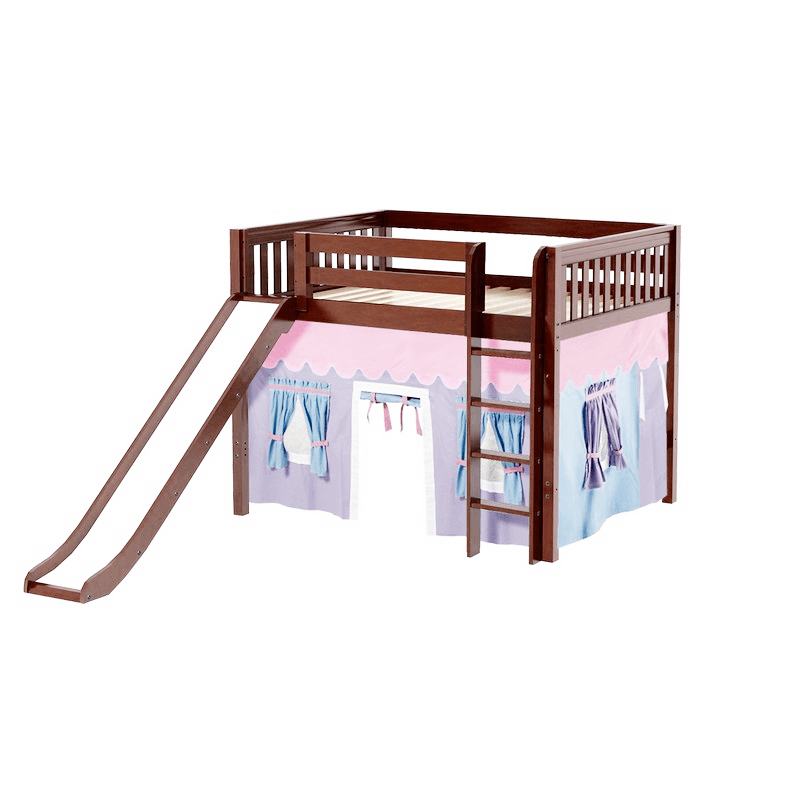 Maxtrix Full Mid Loft Bed with Straight Ladder, Curtain + Slide