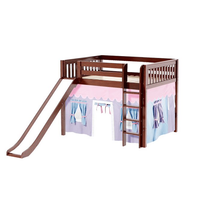 Maxtrix Full Mid Loft Bed with Straight Ladder, Curtain + Slide