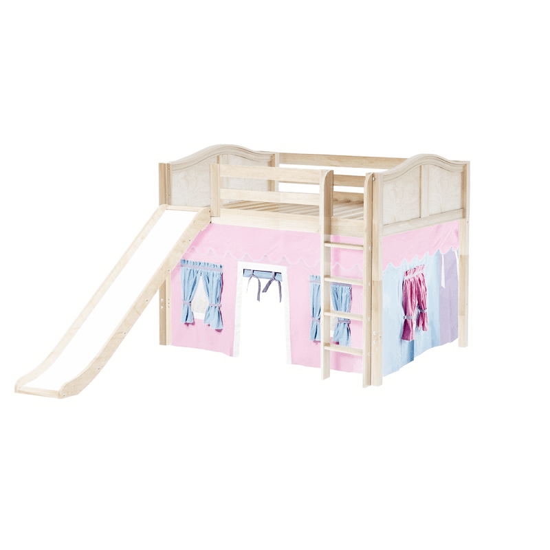 Maxtrix Full Mid Loft Bed with Straight Ladder, Curtain + Slide