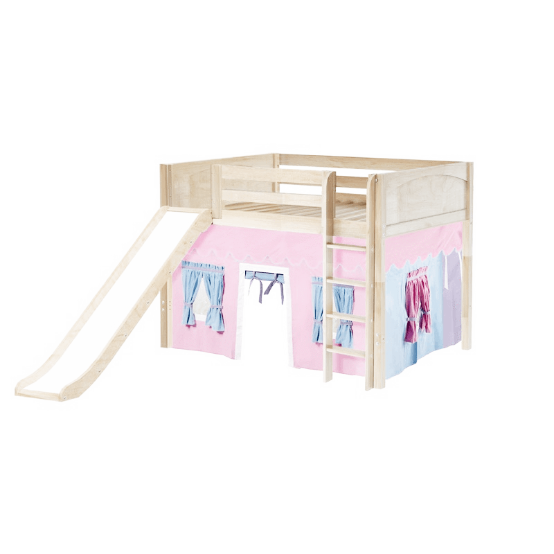 Maxtrix Full Mid Loft Bed with Straight Ladder, Curtain + Slide