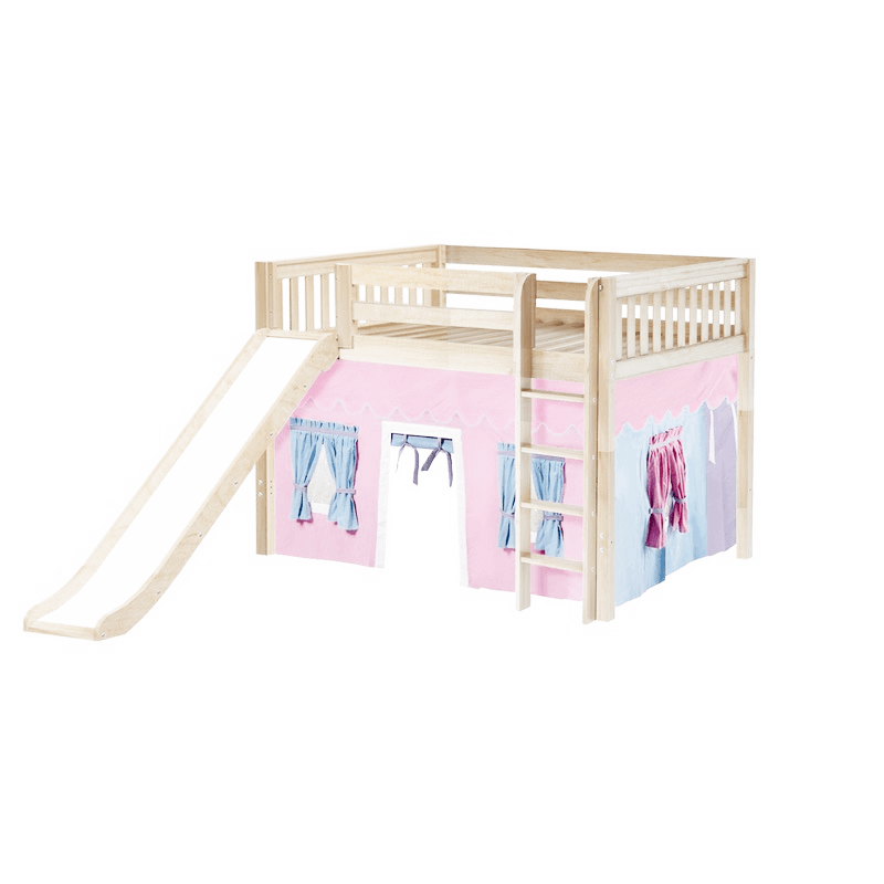 Maxtrix Full Mid Loft Bed with Straight Ladder, Curtain + Slide