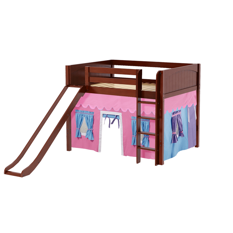 Maxtrix Full Mid Loft Bed with Straight Ladder, Curtain + Slide