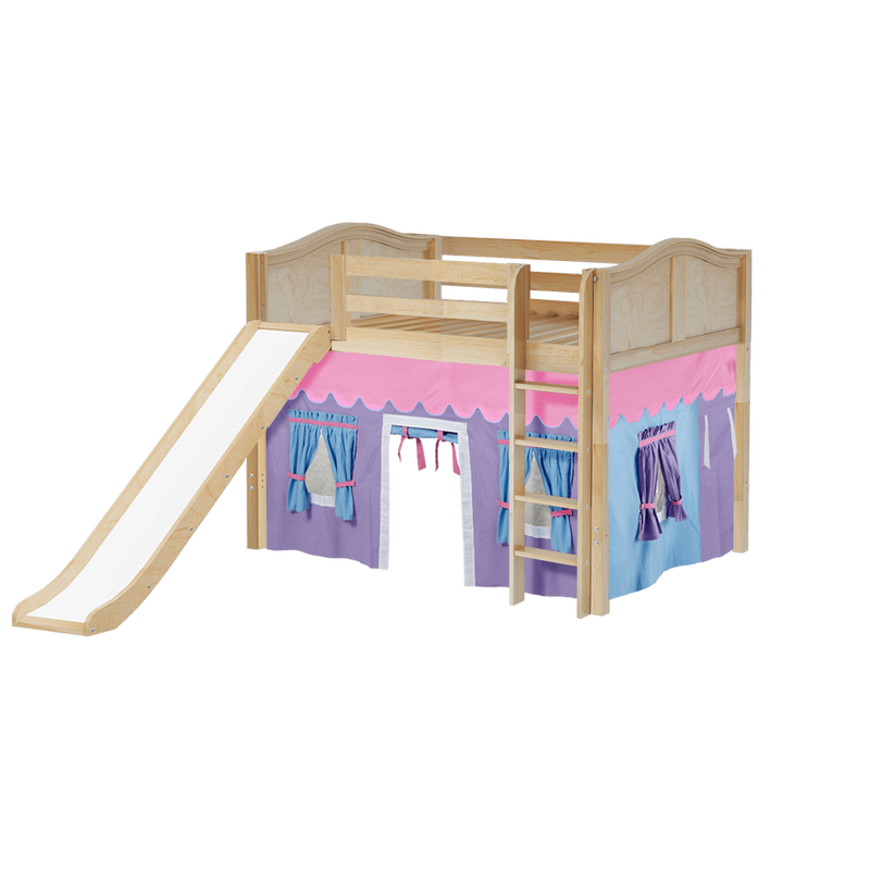 Maxtrix Full Mid Loft Bed with Straight Ladder, Curtain + Slide