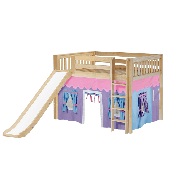Maxtrix Full Mid Loft Bed with Straight Ladder, Curtain + Slide
