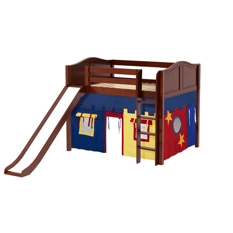 Maxtrix Full Mid Loft Bed with Straight Ladder, Curtain + Slide