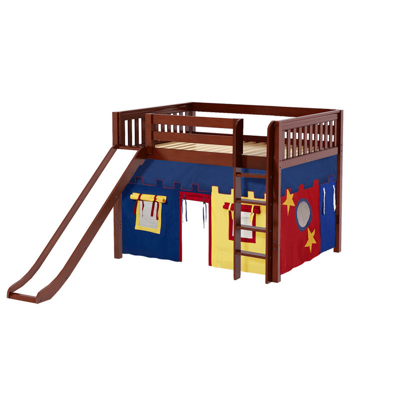 Maxtrix Full Mid Loft Bed with Straight Ladder, Curtain + Slide