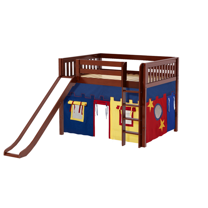 Maxtrix Full Mid Loft Bed with Straight Ladder, Curtain + Slide