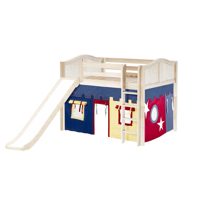 Maxtrix Full Mid Loft Bed with Straight Ladder, Curtain + Slide
