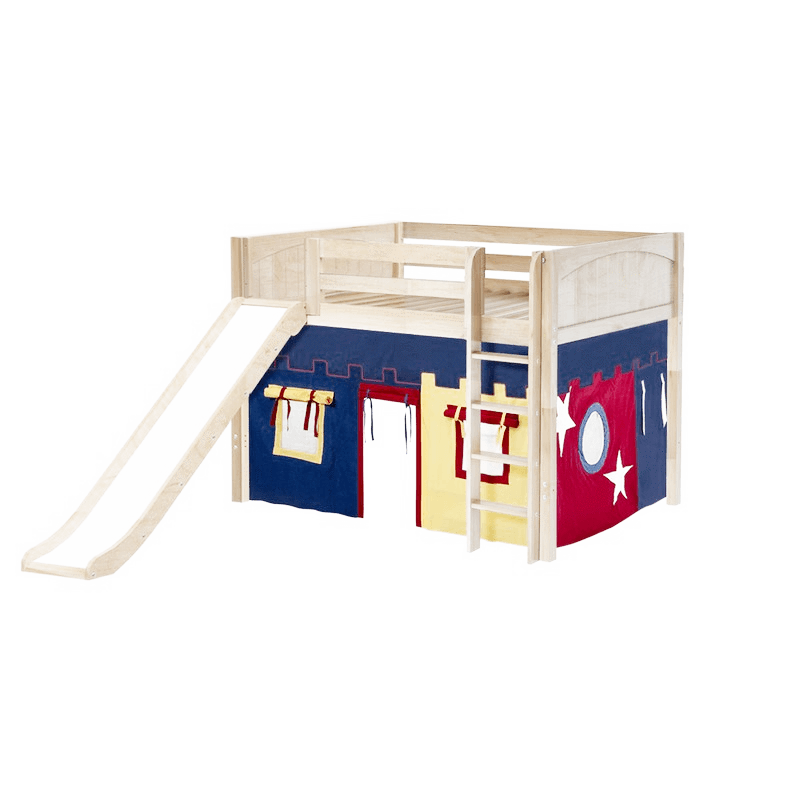 Maxtrix Full Mid Loft Bed with Straight Ladder, Curtain + Slide