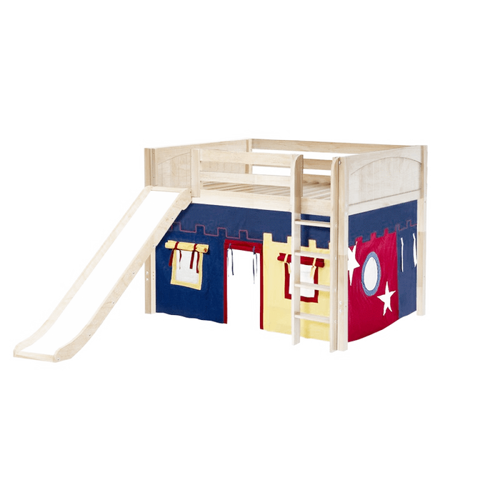 Maxtrix Full Mid Loft Bed with Straight Ladder, Curtain + Slide
