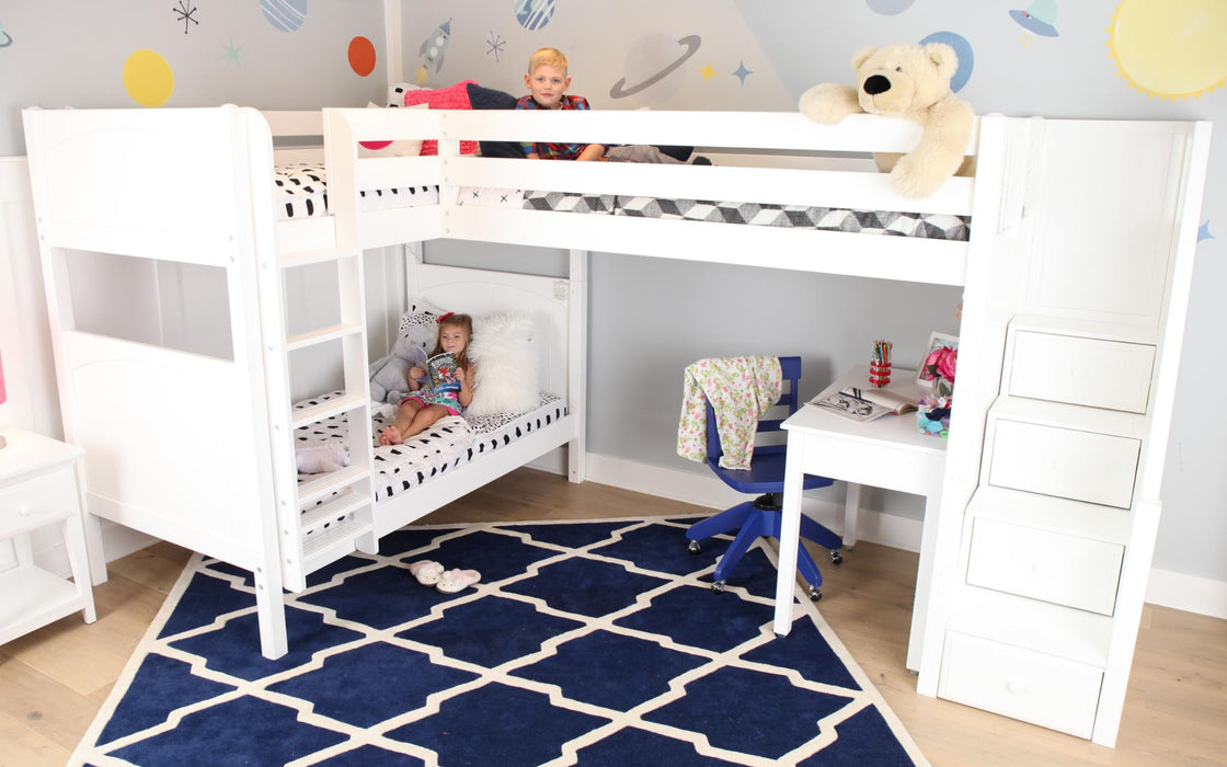Maxtrix Twin High Corner Loft Bunk Bed with Ladder + Stairs - R
