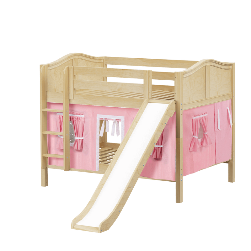Maxtrix Full Low Bunk Bed with Straight Ladder, Curtain + Slide